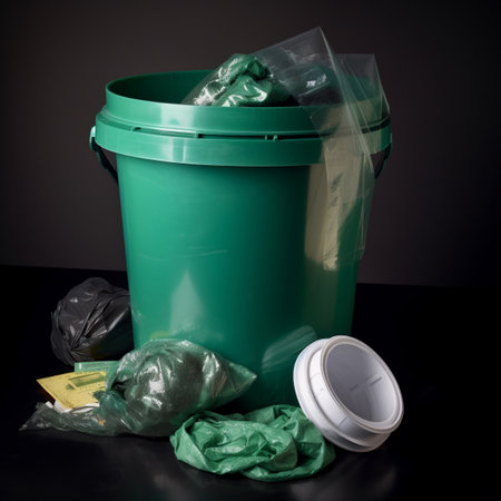 Household garbage in a green trash can. Waste recycling and sorting problems. Generative AIの素材