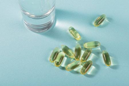 Oil filled capsules of food supplementsの写真素材