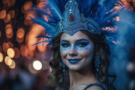 Foto de Beautiful woman in carnival costume and feathers - Imagen libre de derechos