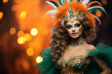 Beautiful woman in carnival costume and feathersの素材