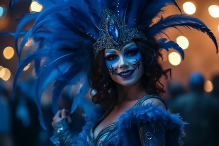 Beautiful woman in carnival costume and feathersの素材