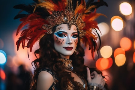 Beautiful woman in carnival costume and feathersの素材