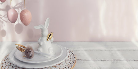 Easter Bunny Figurine With Table place setting