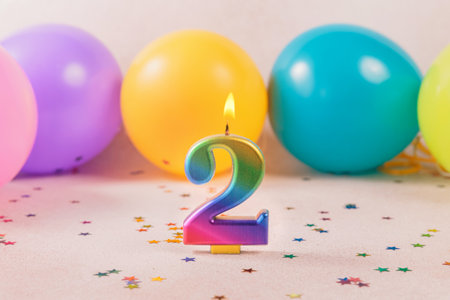 Colorful Birthday Number 2: Festive Backgroundの写真素材
