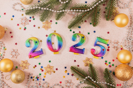 Holiday sparkling background Happy New Year 2025の写真素材