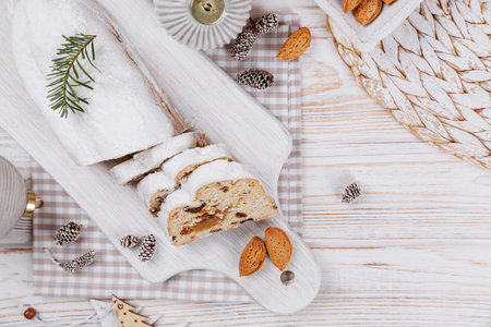 Christmas Stollen on a Wooden Boardの写真素材