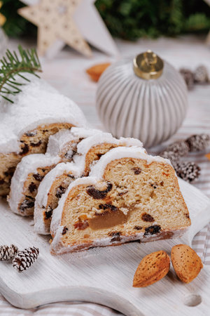 Traditional Christmas Stollen with Ornamentsの写真素材