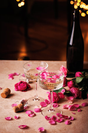 Luxury Champagne Toast with Rosesの写真素材