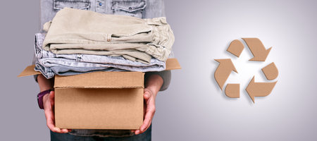 Eco-Friendly Fashion: Clothes in a Recycled Boxの写真素材