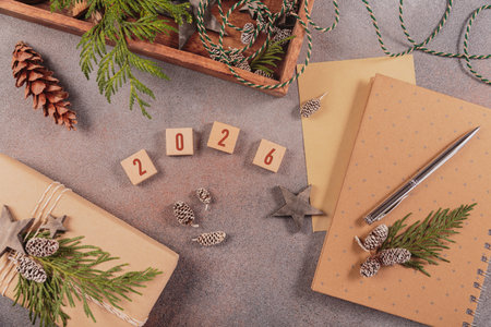 Winter holiday mood, Christmas, New Year composition with numbers 2024の写真素材