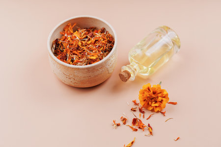 Skincare Ingredients from Dried Marigold Flowersの写真素材