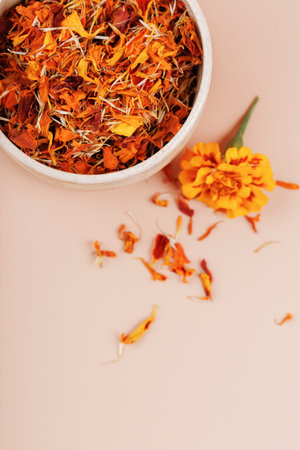 Calendula Flower and Dried Petals for Herbal Useの写真素材