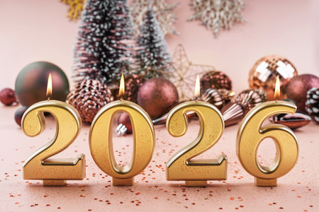 Christmas Tree Background with 2026 and Ornamentsの写真素材