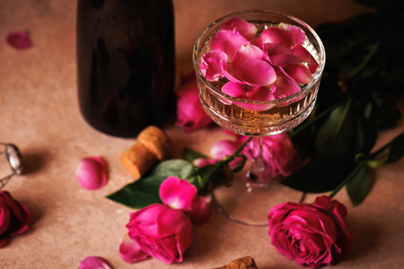 Love and Romance with Champagne and Rosesの写真素材