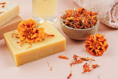 Botanical Spa Set with Organic Soap and Towelの写真素材