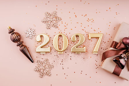 Christmas 2027 Flat Lay with Gift and Baubles
