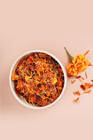 Herbal Tagetes Petals on Soft Backgroundの写真素材