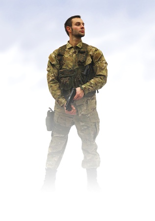 patriot soldier in fogの写真素材
