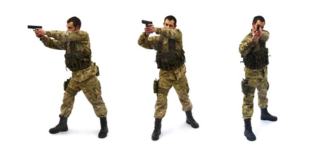 aiming soldier white backgroundの写真素材