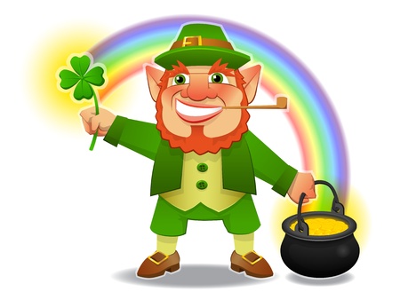 lucky leprechaun with shamrock and treasureのイラスト素材