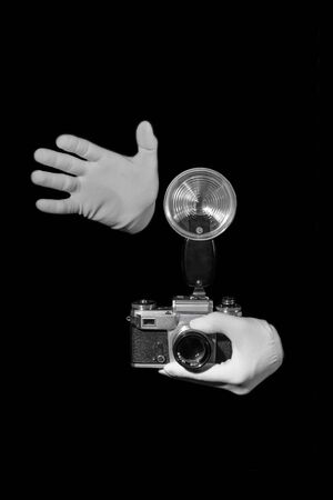 Old rangefinder vintage and retro photo camera with vintage color effectの写真素材