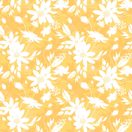 Seamless pattern with graphic big white flowers on yellow background.の写真素材