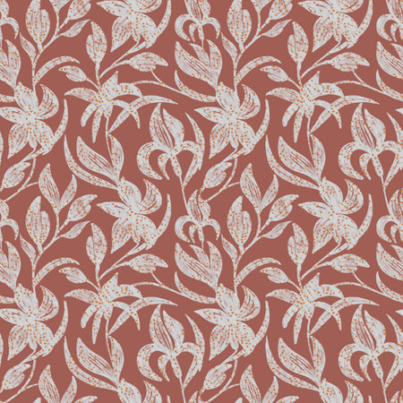 seamless graphic pattern with white flowers abstract lilies on a brown background.の写真素材