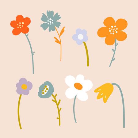 Vector set of colorful abstract flowers on a light background.のイラスト素材