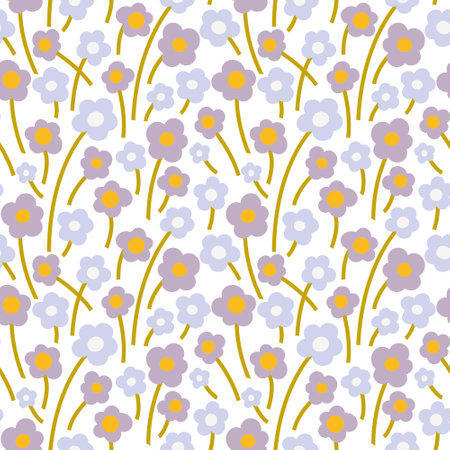 Seamless pattern with blue and lilac abstract flowers on a white background, vector.のイラスト素材