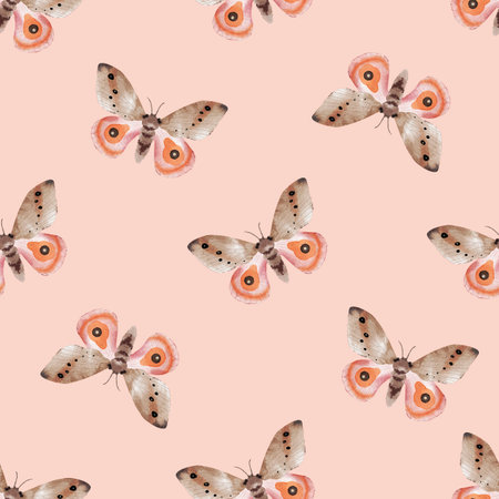 Seamless pattern with butterflies on a pink background, watercolor illustration.の写真素材