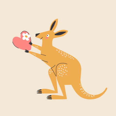 Cute Australian kangaroo with a heart, cartoon style vector illustration.のイラスト素材