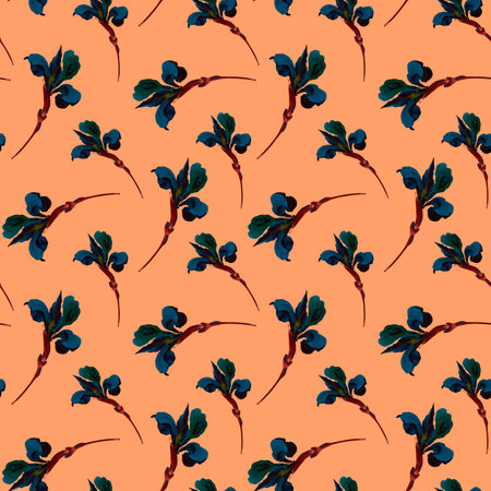 Seamless pattern with watercolor iris flowers on orange background.の写真素材