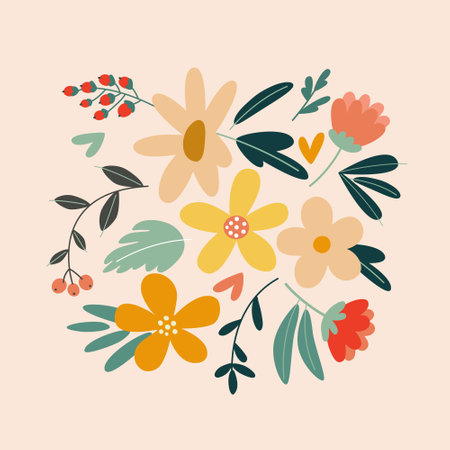 Bouquet with colorful flowers in a flat style, vector illustration.のイラスト素材