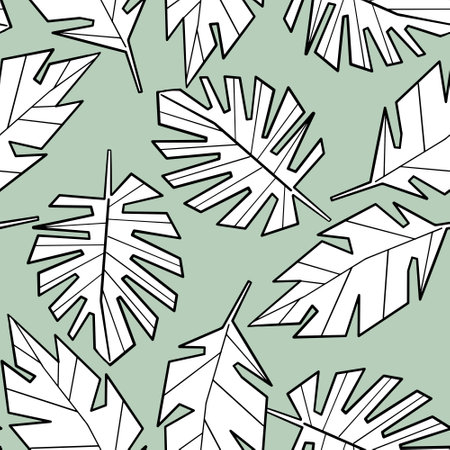 vector pattern with graphic monstera tropical leavesのイラスト素材