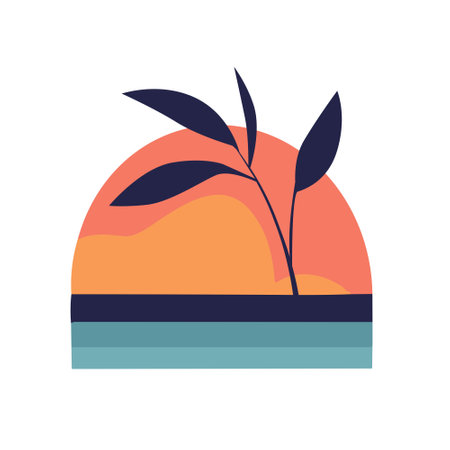 Abstract vector design in flat style sunset on sea background.のイラスト素材
