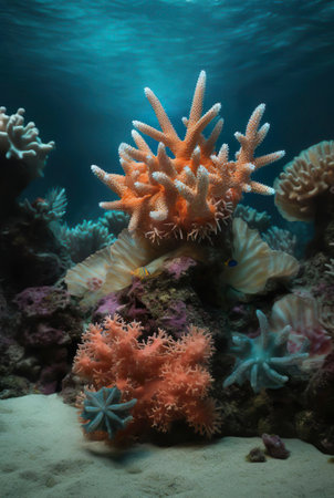 Seabed with beautiful corals and starfish.の素材