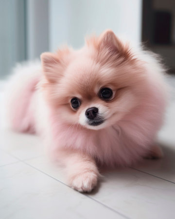 Pomeranian dog cute pets happy smile and relax on the floorの素材