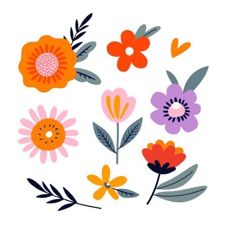 Set of vector illustrations of flowers in doodle style on a white background. for design and invitations.のイラスト素材