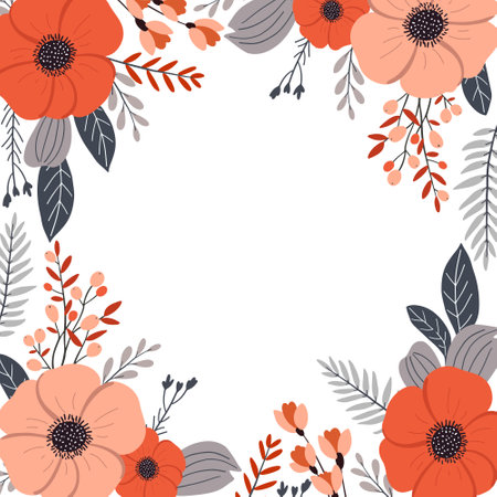 Floral frame with poppies and leaves. Vector illustration.のイラスト素材