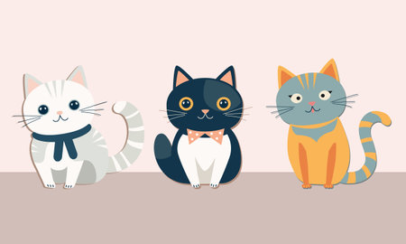 Set of cute cats. Vector illustration in flat style on a light background.のイラスト素材