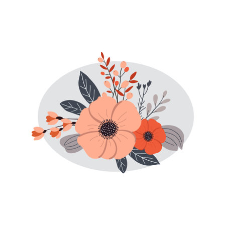 Hand drawn vector abstract floral illustration with red anemone flowers isolated on white backgroundのイラスト素材