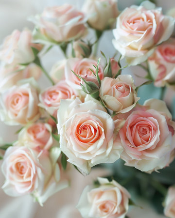 Bouquet of pink and white roses on a white background.の素材