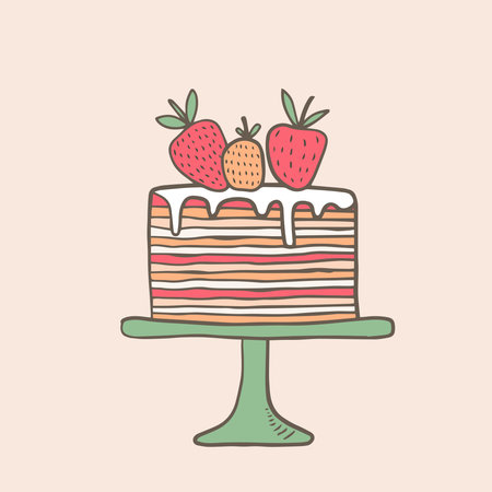 Cake with strawberries. Vector illustration in doodle style.