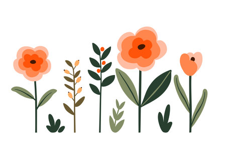 Set of vector illustrations of flowers in flat style on white background. for design and invitations.のイラスト素材