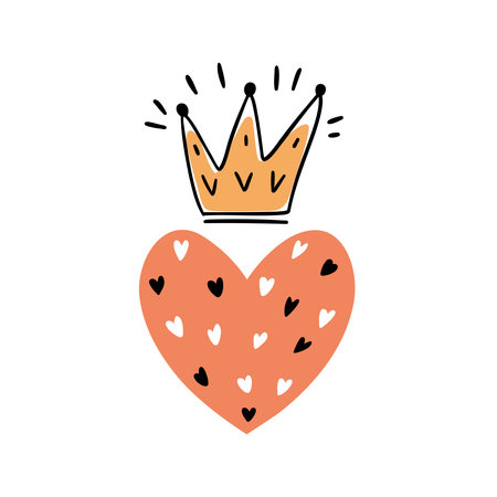 Crown over heart illustration, naive flat style vector illustration for valentine's dayのイラスト素材