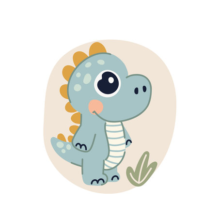 Cute cartoon blue dinosaur. Vector illustration in flat style.のイラスト素材