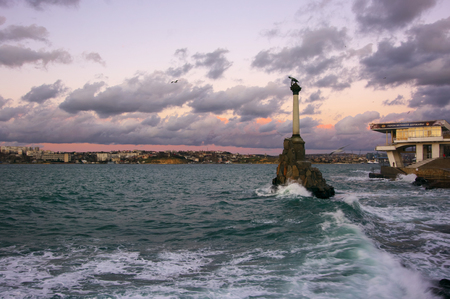 Sevastopol, Crimea, Russia - January 31, 2018: Monument to sunken ships was created in 1905 in honor of 50th Anniversary of First Siege of Sevastopol in Crimean war 1854-1855 and it is symbol of city.のeditorial素材