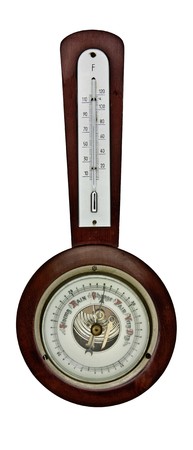 vintage barometer isolated over white backgroundの写真素材