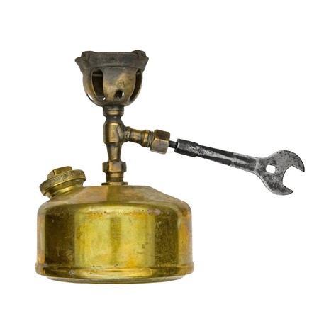 vintage portable camp stove isolated over white backgroundの写真素材