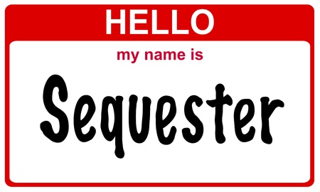 hello my name is sequester red stickerの写真素材